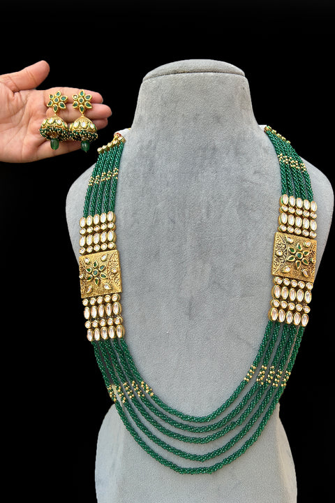 Designer Royal Kundan & Beads Long Necklace with Earrings (D917)