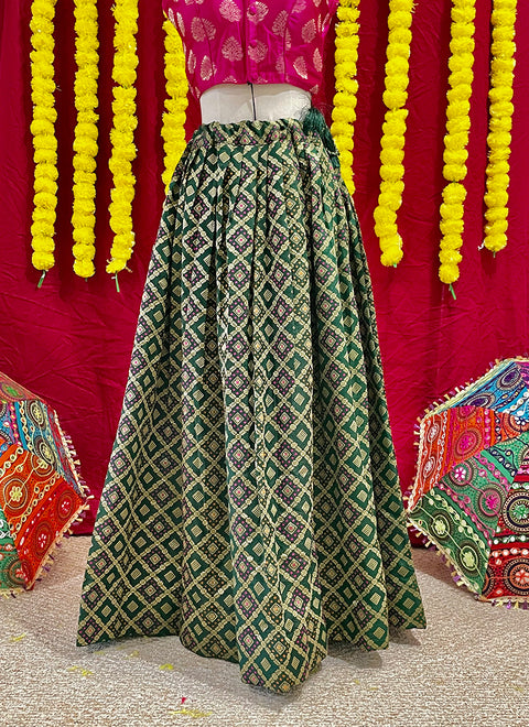 Green Color Lehenga Skirt with Brocade Designs (D2)