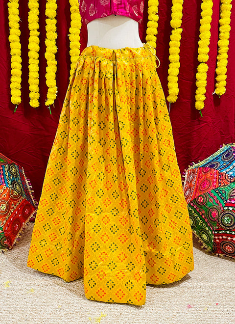 Yellow Color Lehenga Skirt with Bandhini Designs (D7)