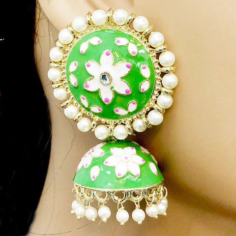 Beautiful Jhumkas with White Floral Designer Studs