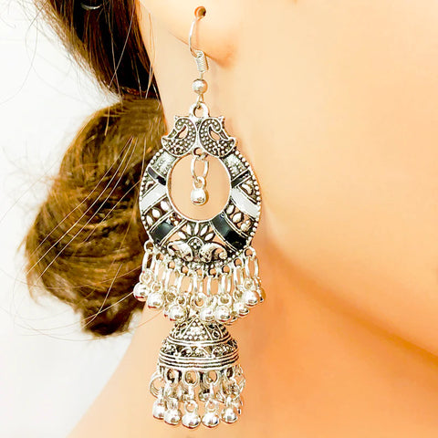 German Silver Dangle Earrings with Jhumki