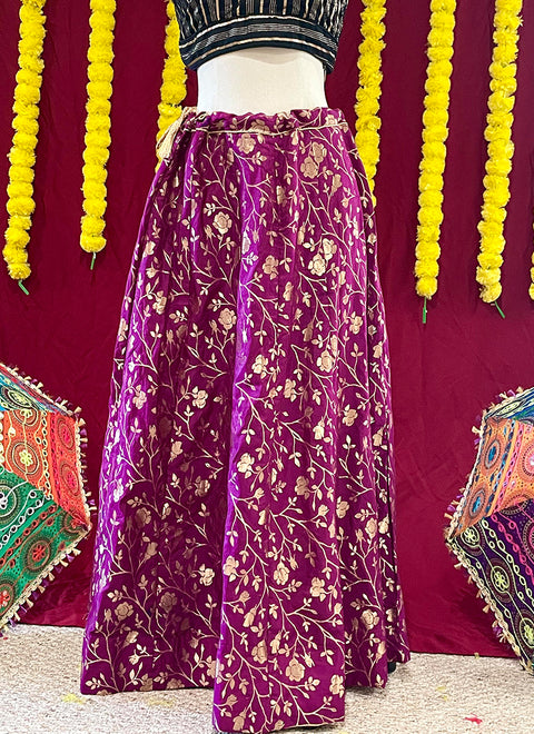 Purple Color Lehenga Skirt with Brocade Floral Designs (D8)