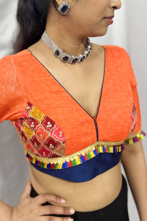 Orange Blue Color Sequence Work Blouse in Georgette (D1694)