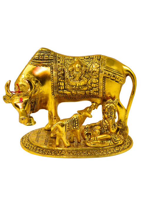 Golden Kamdhenu Cow and Calf with Balkrishna