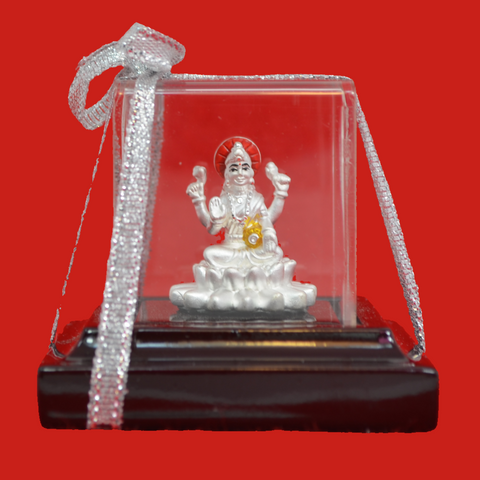 999 Pure Silver Lakshmi Idol with Red Headrest