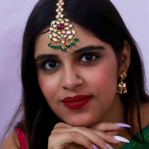 Designer Gold Plated Royal Kundan Maang Tikka (D83)
