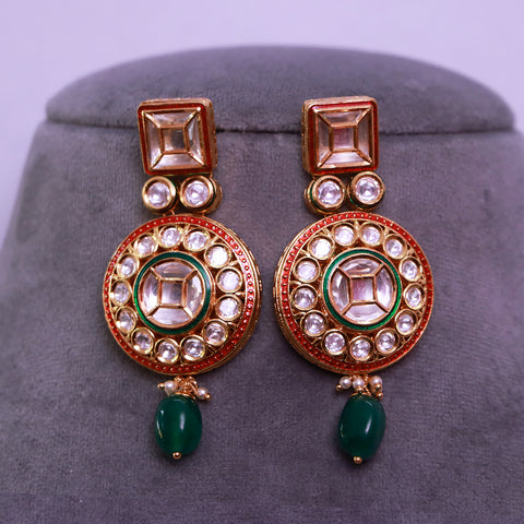 Gold Plated Beautifully Royal Kundan Beaded Earrings (E531)