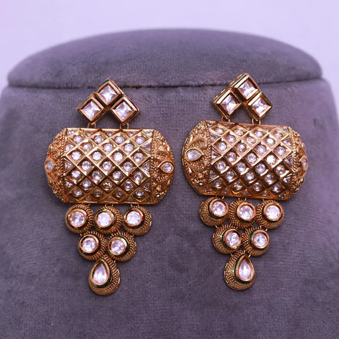 Gold Plated Beautifully Royal Kundan & Ruby Beaded Earrings