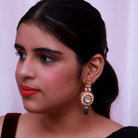 Gold Plated Beautifully Royal Kundan Beaded Earrings (E531)