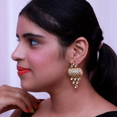 Gold Plated Beautifully Royal Kundan & Ruby Beaded Earrings