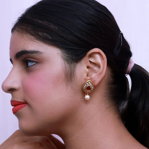 Gold Plated Beautifully Beaded Kundan Earrings