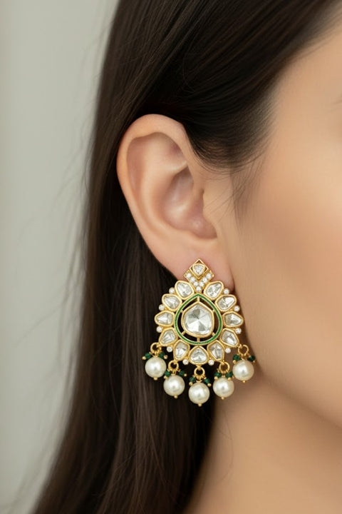 Majestic Gold Plated Beautifully Royal Kundan Beaded Earrings (E863)