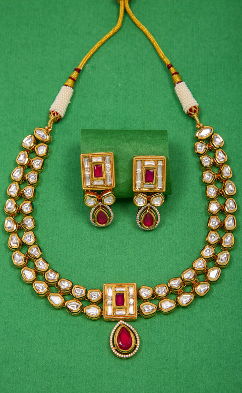 Designer Gold Plated Royal Kundan Necklace with Earrings (D387)