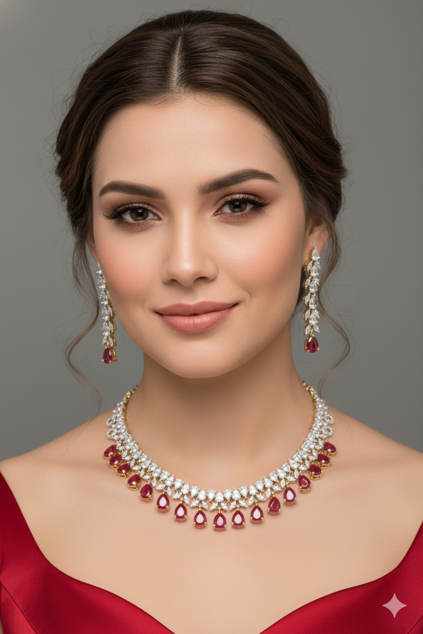 American Diamond and Semi-Precious Designer Necklace Set (D712)