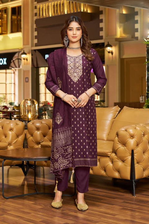 Burgundy Color Rayon Readymade Pant Style Suit with Dupatta (D1044)