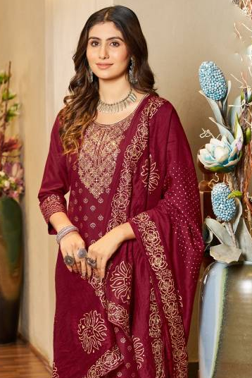 Maroon Color Rayon Readymade Pant Style Suit with Dupatta (D1043)