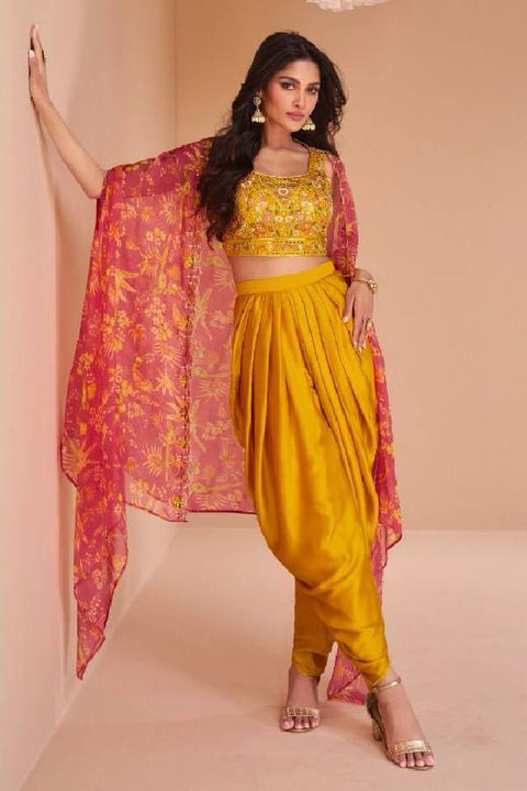 Yellow Color Dhoti Set With Cape (D1055)