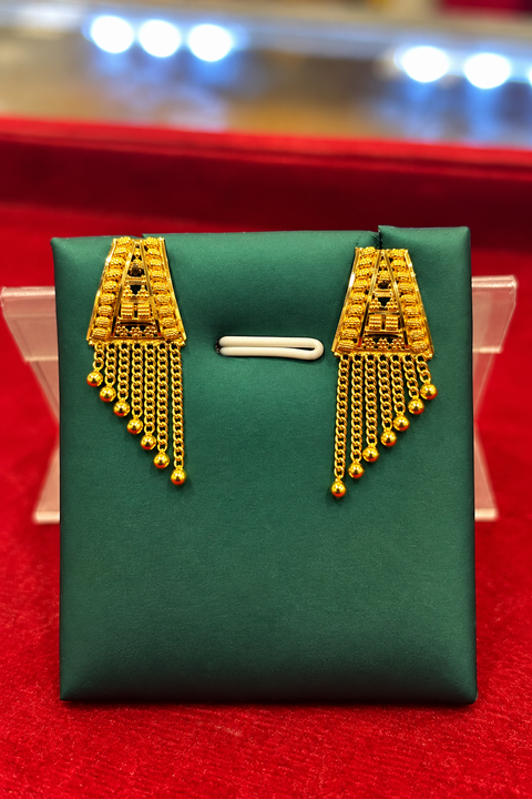 22 KT Traditional Gold-Tone Textured Triangle Design Chain Tassel Earrings(D154)