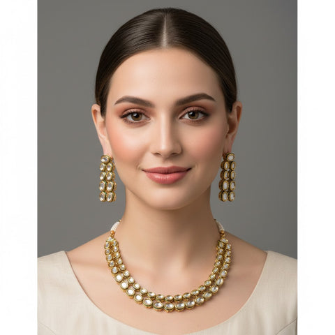 Oval Kundan Stone Gold Plated Necklace Set