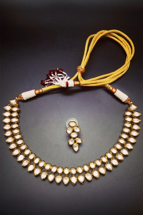Stunning Double Line Gold Plated Kundan Set (D971)