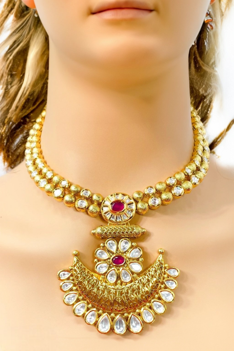 Ruby Gold Plated Designer Kundan Necklace Set