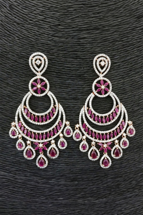 American Diamond Chandbali Ruby Earrings