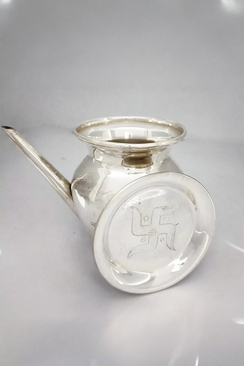 925 Sterling Silver Designer Karwa Puja Kalash, Fabulous Silver Utensils with Nozzles for Karwa Chauth (Small)