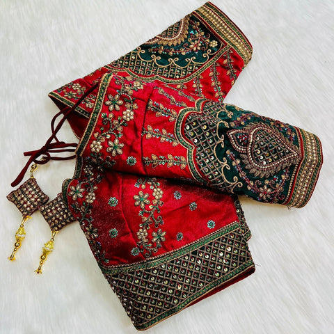 Red Color Rajwadi Wedding Blouse (D1702)