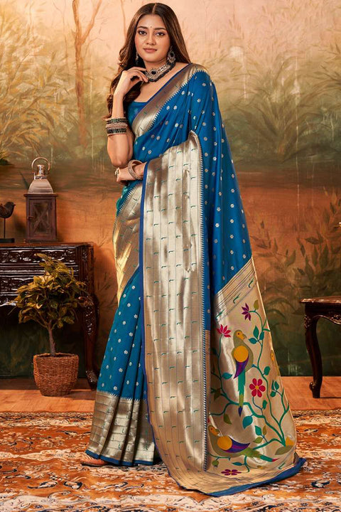 Gorgeous Blue Color Party Wear Maharani Paithani Designer Saree (D747)
