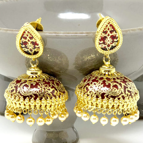 Designer Black Meenakari Gold Jhumki