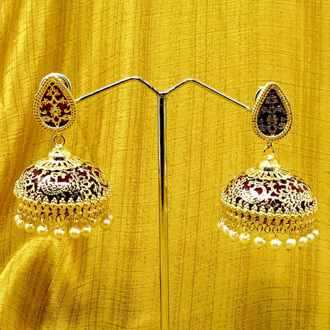 Designer Black Meenakari Gold Jhumki