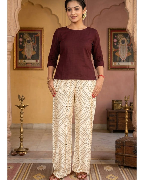 Designer Cream Rayon Plazzo for Womens and Girls (D24)