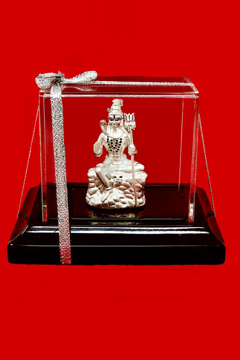 999 Pure Silver Shiva sitting on the Rock Idol in Rectangular Base