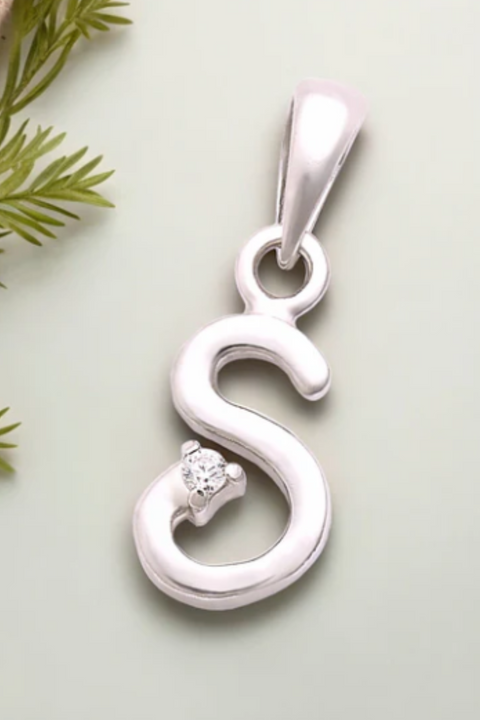 Letter "S" 925 Sterling Silver Small Studded Pendant