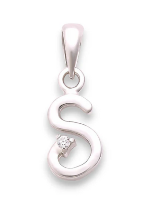 Letter "S" 925 Sterling Silver Small Studded Pendant