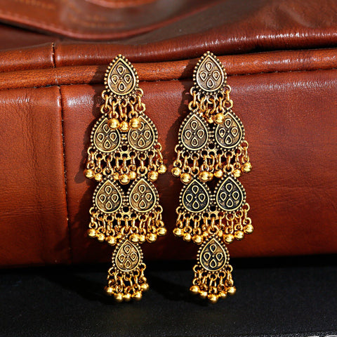 Long Dangle Oxidized Water Drop Beads Earrings (E911)
