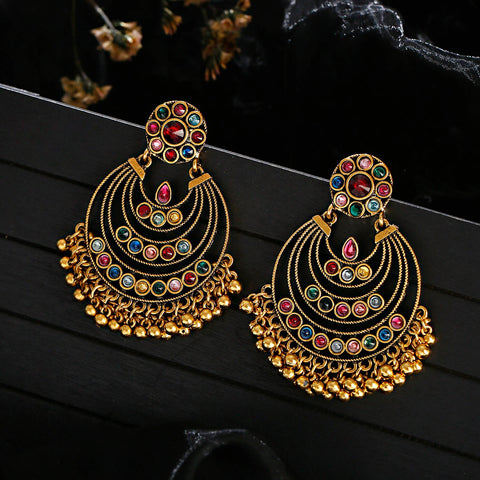 Antique Golden Multicolor Chandbali Earrings