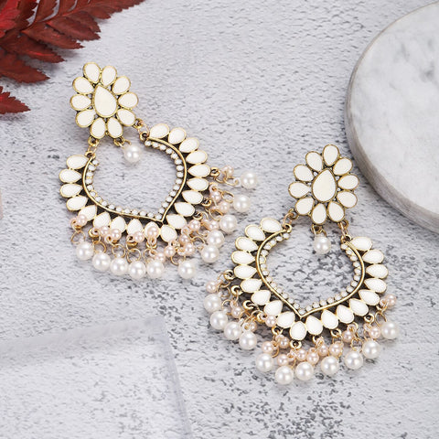 Floral Heart Shaped Pendant Pearl Earrings (E902)
