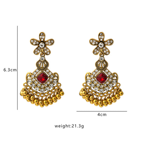 Golden Crystal Floral Earrings (E835)