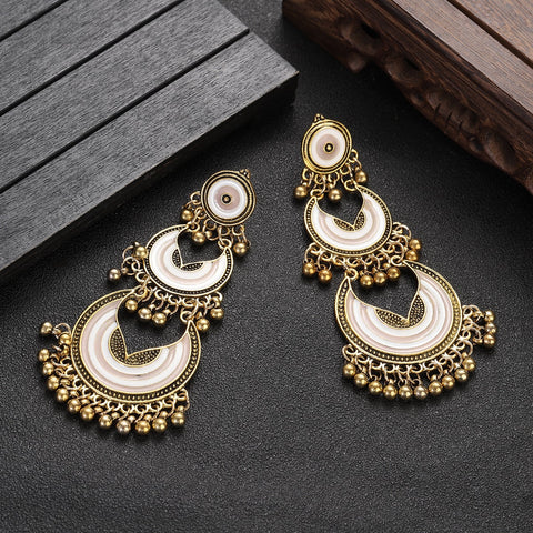 Long Dangle Circular Golden Beads Earrings (E836)