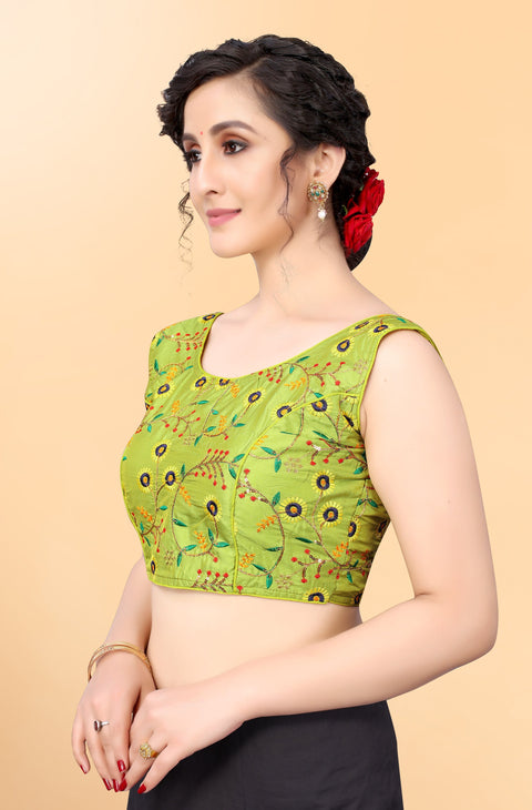 Designer Green Color Embroidery Blouse in Silk (Design 871)