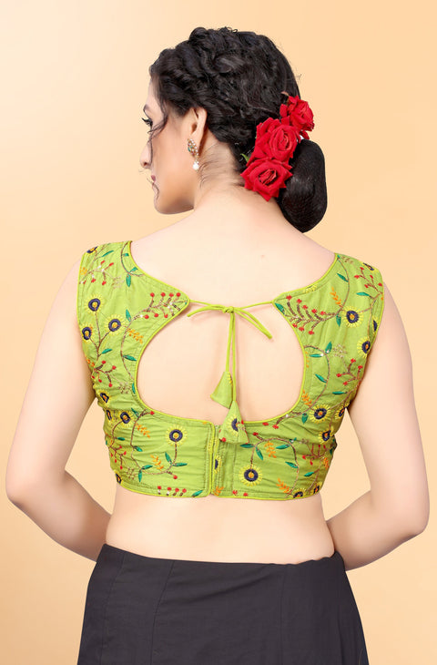 Designer Green Color Embroidery Blouse in Silk (Design 871)