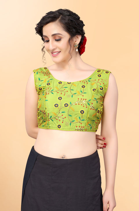 Designer Green Color Embroidery Blouse in Silk (Design 871)