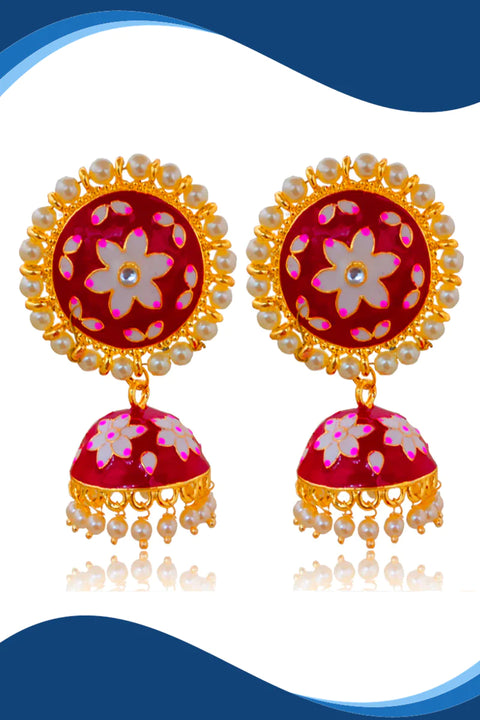 Beautiful Jhumkas with White Floral Designer Studs