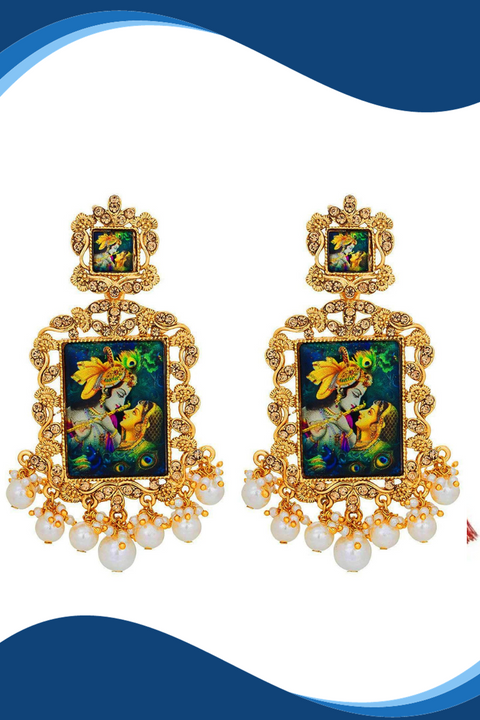 Radha Krishna Figure Earrings in Gold Tone