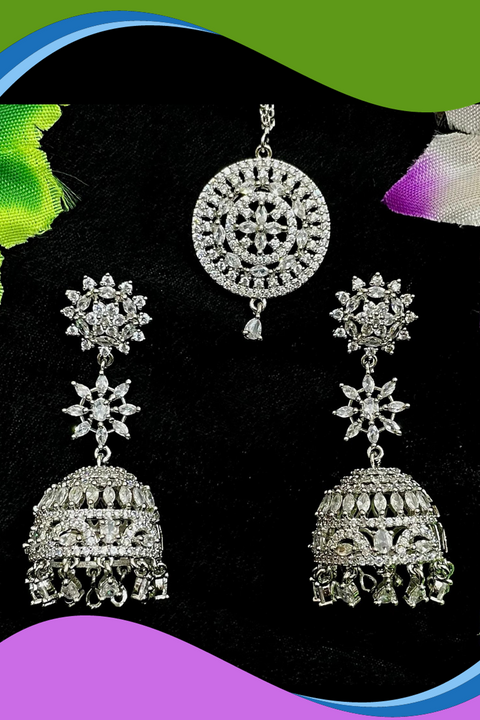 American Diamond Jhumki Style Earrings With Mangtikka (E749)