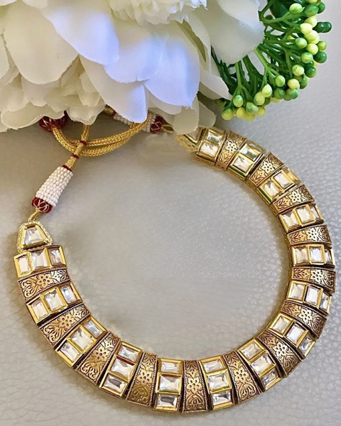 Designer Gold Plated Kundan Necklace Set (D215)