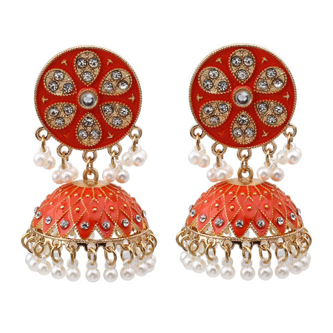 Traditional Golden Jhumki with Pearls & Crystals (E897)