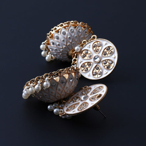 Traditional Golden Jhumki with Pearls & Crystals (E897)