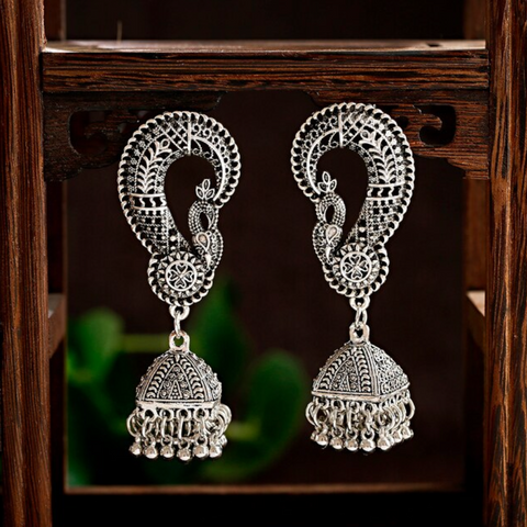 Ethnic Oxidized Peacock Jhumki (E889)